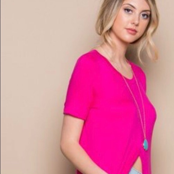 Hot Pink Front Slit Twist Front Maxi Tunic - Picture 3 of 4